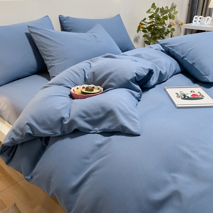 91家纺网 家纺一手货源 找家纺 同田 2023新纯色拼色水洗棉四件套三件套 蔚蓝