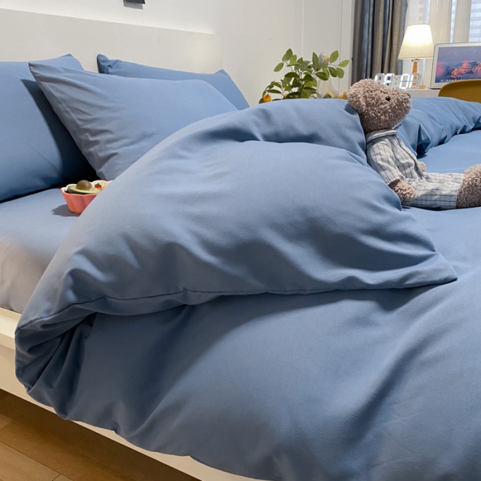 91家纺网 家纺一手货源 找家纺 同田 2023新纯色拼色水洗棉四件套三件套 蔚蓝