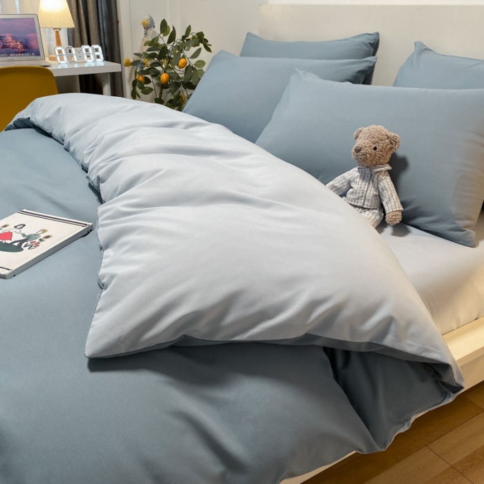 91家纺网 家纺一手货源 找家纺 同田 2023新纯色拼色水洗棉四件套三件套 海盐蓝+浅蓝