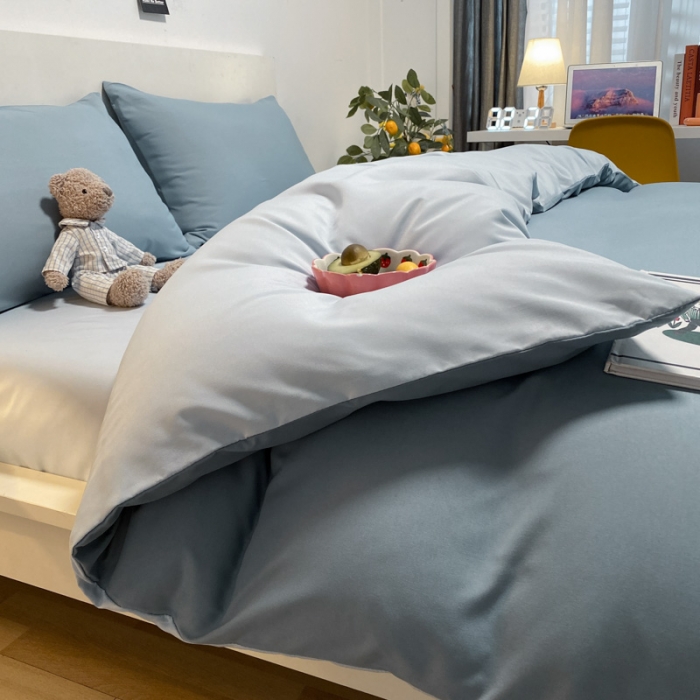 91家纺网 家纺一手货源 找家纺 同田 2023新纯色拼色水洗棉四件套三件套 海盐蓝+浅蓝