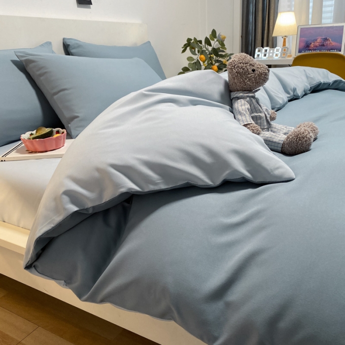 91家纺网 家纺一手货源 找家纺 同田 2023新纯色拼色水洗棉四件套三件套 海盐蓝+浅蓝