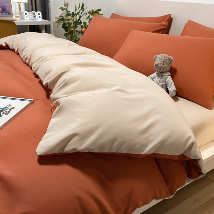 91家纺网 家纺一手货源 找家纺 同田 2023新纯色拼色水洗棉四件套三件套 焦糖+奶茶