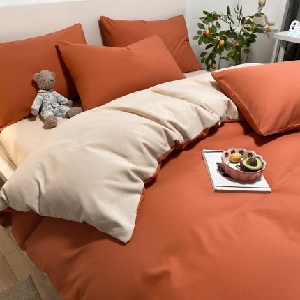 同田 2023新纯色拼色水洗棉四件套三件套 焦糖+奶茶