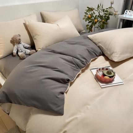 同田 2023新纯色拼色水洗棉四件套三件套 奶茶+深灰