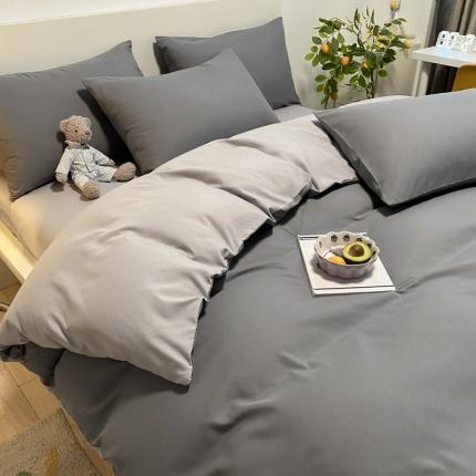 同田 2023新纯色拼色水洗棉四件套三件套 深灰+浅灰