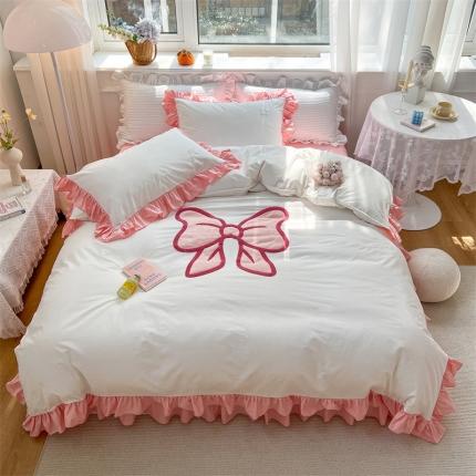 91家纺网 家纺一手货源 找家纺 （总）婳庭家居 2023新款全棉13376贴布绣蝴蝶结四件套