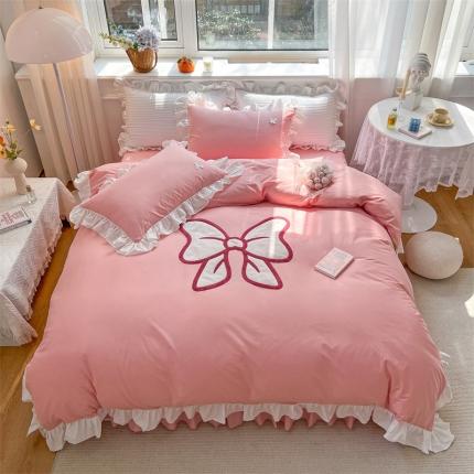 91家纺网 家纺一手货源 找家纺 （总）婳庭家居 2023新款全棉13376贴布绣蝴蝶结四件套