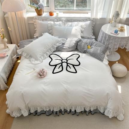 91家纺网 家纺一手货源 找家纺 （总）婳庭家居 2023新款全棉13376贴布绣蝴蝶结四件套