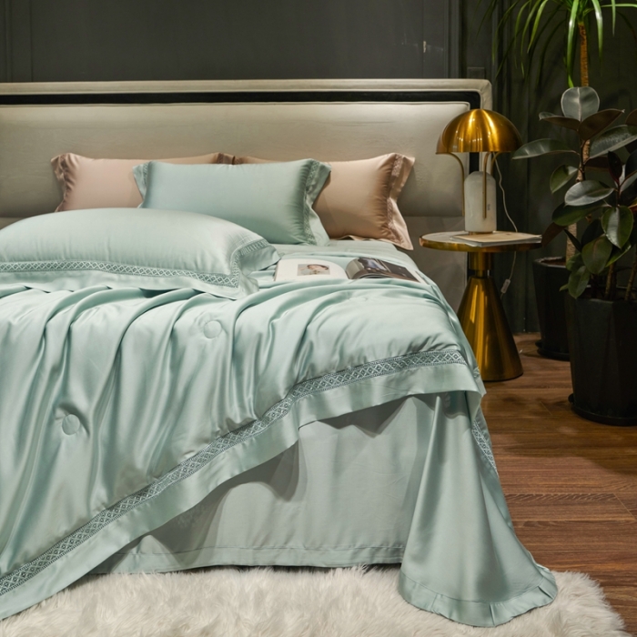 91家纺网 家纺一手货源 找家纺 榻尚 2023新款TS-天丝夏被四件套系列-柏曼系列 -水绿