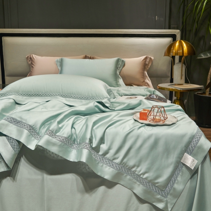 91家纺网 家纺一手货源 找家纺 榻尚 2023新款TS-天丝夏被四件套系列-柏曼系列 -水绿