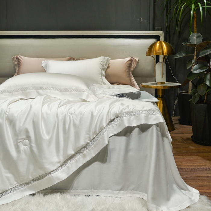 91家纺网 家纺一手货源 找家纺 榻尚 2023新款TS-天丝夏被四件套系列-柏曼系列 -云白