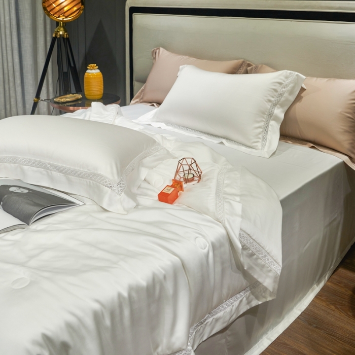 91家纺网 家纺一手货源 找家纺 榻尚 2023新款TS-天丝夏被四件套系列-柏曼系列 -云白