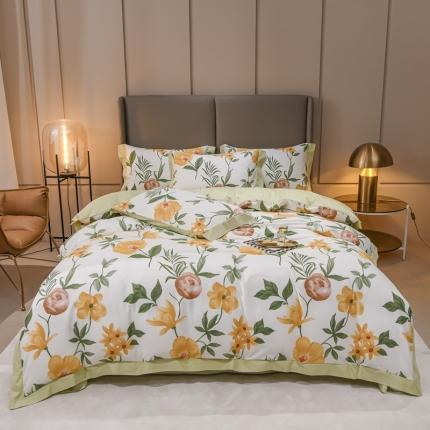 91家纺网 家纺一手货源 找家纺 KA家纺2022新款40支贡缎长绒棉全棉工艺款四件套春花秋月