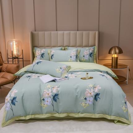 91家纺网 家纺一手货源 找家纺 KA家纺2022新款40支贡缎长绒棉全棉工艺款四件套花媚柔情