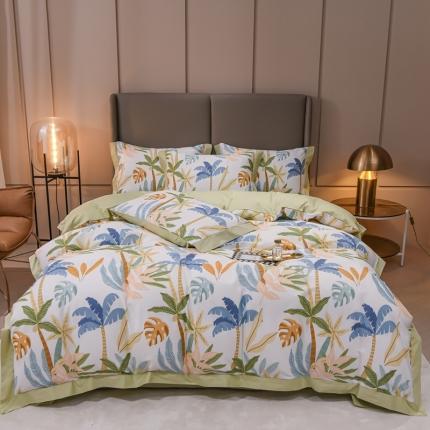 91家纺网 家纺一手货源 找家纺 KA家纺2022新款40支贡缎长绒棉全棉工艺款四件套如月梦