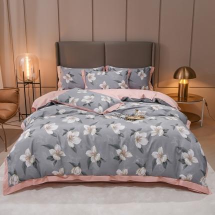 91家纺网 家纺一手货源 找家纺 KA家纺2022新款40支贡缎长绒棉全棉工艺款四件套玉兰花开