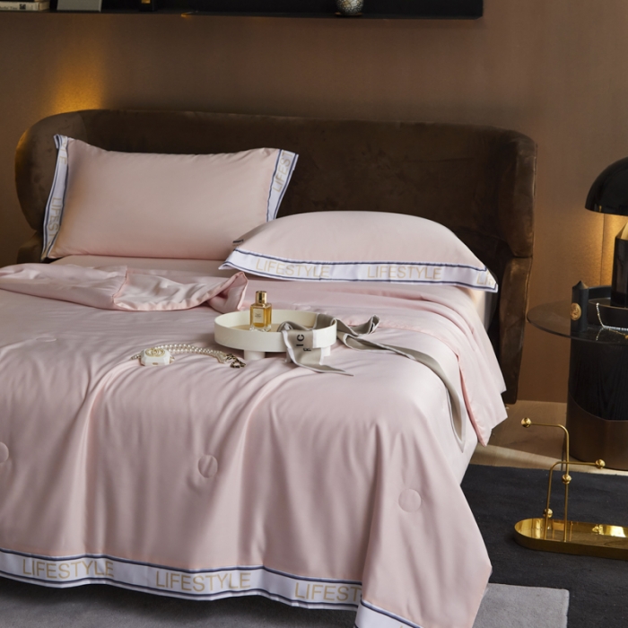 91家纺网 家纺一手货源 找家纺 凡客2022水洗天丝大豆纤维数码宽边莫奈夏被四件套莫奈-豆沙