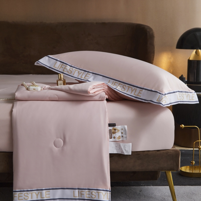 91家纺网 家纺一手货源 找家纺 凡客2022水洗天丝大豆纤维数码宽边莫奈夏被四件套莫奈-豆沙