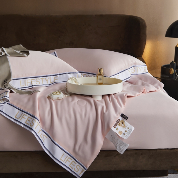 91家纺网 家纺一手货源 找家纺 凡客2022水洗天丝大豆纤维数码宽边莫奈夏被四件套莫奈-豆沙