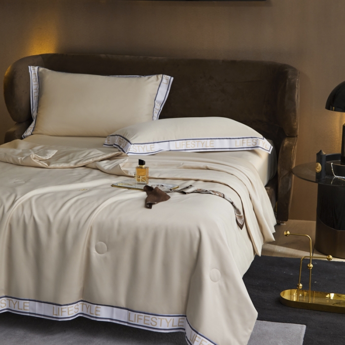 91家纺网 家纺一手货源 找家纺 凡客2022水洗天丝大豆纤维数码宽边莫奈夏被四件套莫奈-卡其