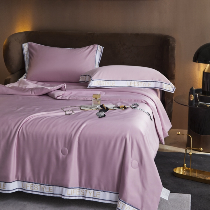 91家纺网 家纺一手货源 找家纺 凡客2022水洗天丝大豆纤维数码宽边莫奈夏被四件套莫奈-浅紫