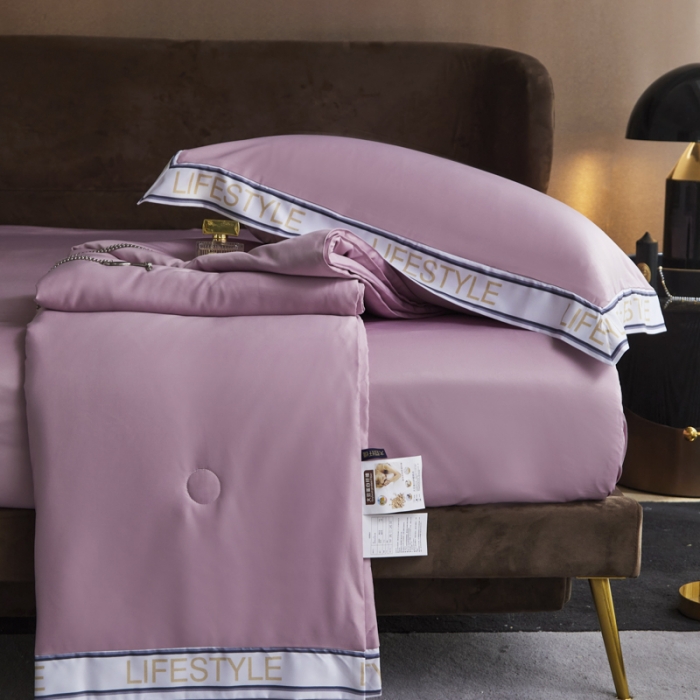 91家纺网 家纺一手货源 找家纺 凡客2022水洗天丝大豆纤维数码宽边莫奈夏被四件套莫奈-浅紫