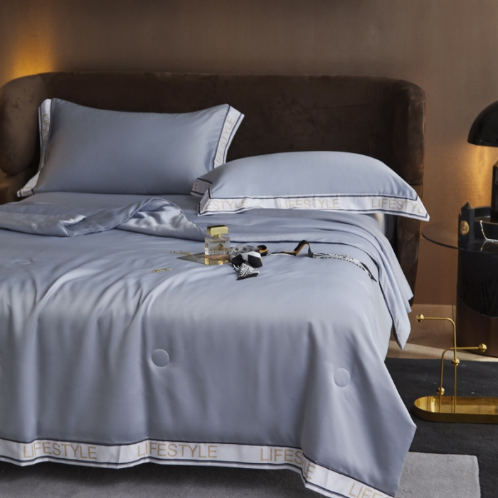 91家纺网 家纺一手货源 找家纺 凡客2022水洗天丝大豆纤维数码宽边莫奈夏被四件套莫奈-雾蓝