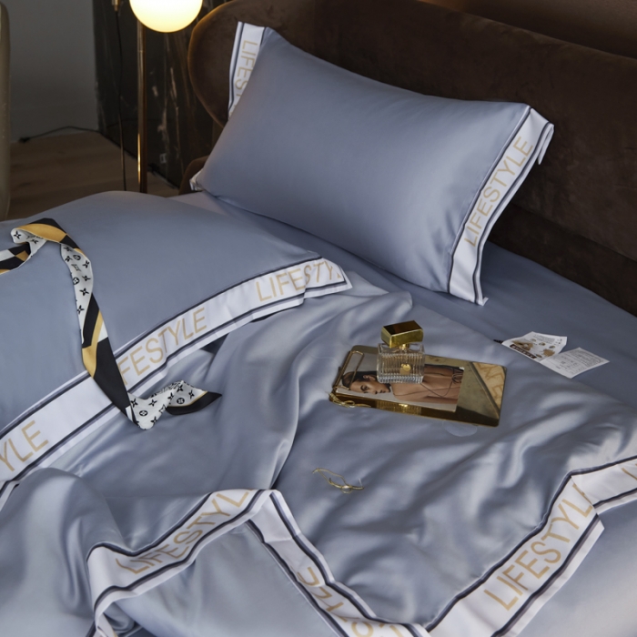 91家纺网 家纺一手货源 找家纺 凡客2022水洗天丝大豆纤维数码宽边莫奈夏被四件套莫奈-雾蓝