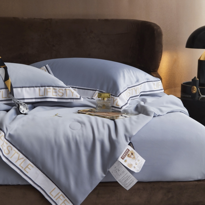91家纺网 家纺一手货源 找家纺 凡客2022水洗天丝大豆纤维数码宽边莫奈夏被四件套莫奈-雾蓝