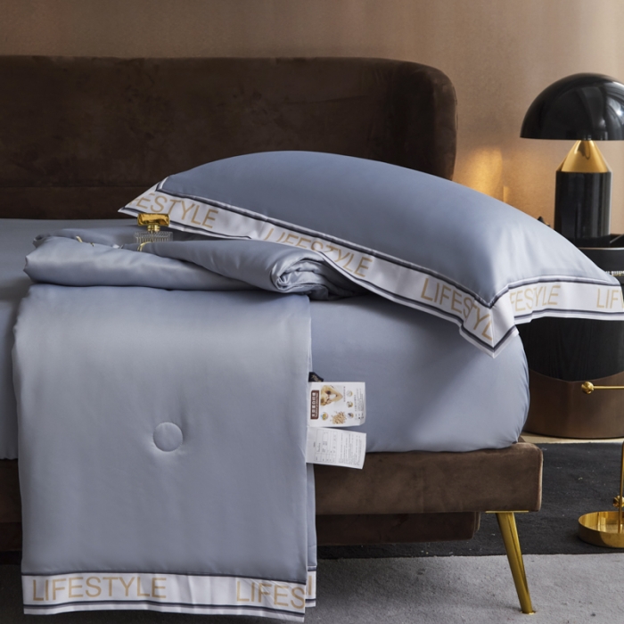 91家纺网 家纺一手货源 找家纺 凡客2022水洗天丝大豆纤维数码宽边莫奈夏被四件套莫奈-雾蓝
