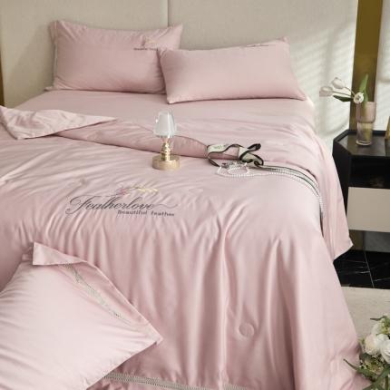 91家纺网 家纺一手货源 找家纺 凡客2022水洗天丝刺绣蚕蛹蛋白梵蒂夏被四件套梵蒂-公主粉