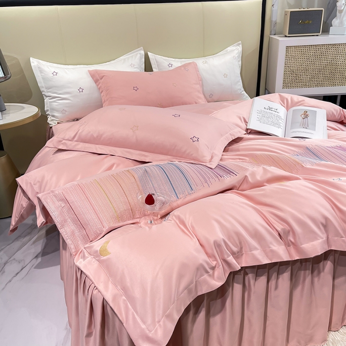 91家纺网 家纺一手货源 找家纺 艾米 2025新款春夏水洗真丝四件套-星月 豆沙