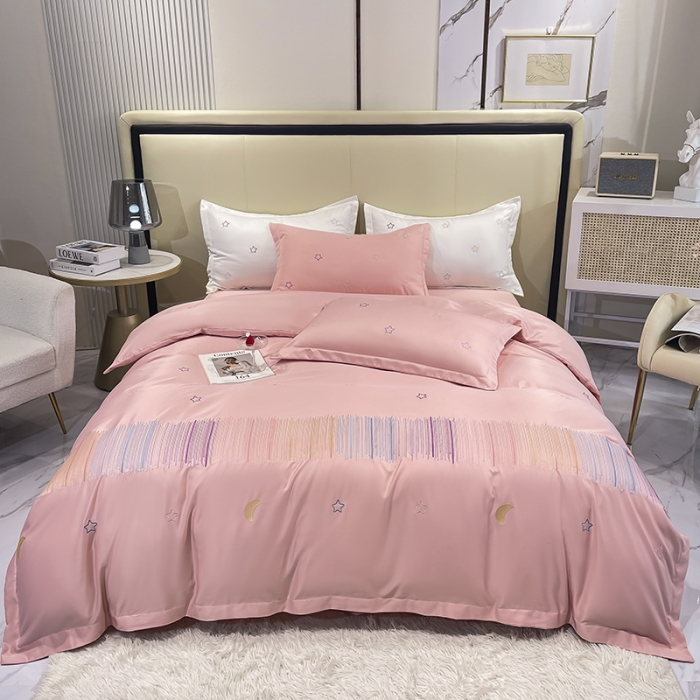 91家纺网 家纺一手货源 找家纺 艾米 2025新款春夏水洗真丝四件套-星月 豆沙