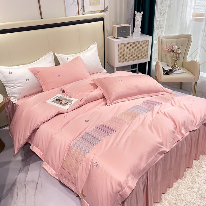 91家纺网 家纺一手货源 找家纺 艾米 2025新款春夏水洗真丝四件套-星月 豆沙