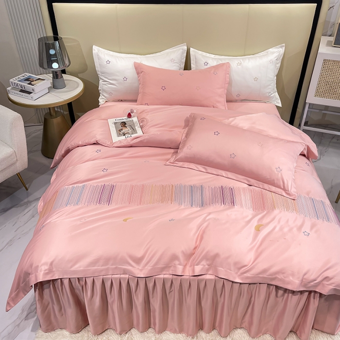 91家纺网 家纺一手货源 找家纺 艾米 2025新款春夏水洗真丝四件套-星月 豆沙