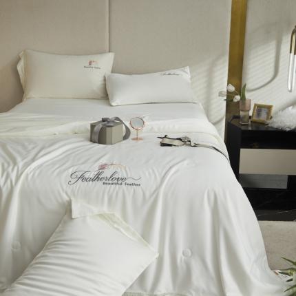 91家纺网 家纺一手货源 找家纺 凡客2022水洗天丝刺绣蚕蛹蛋白梵蒂夏被四件套梵蒂-米白