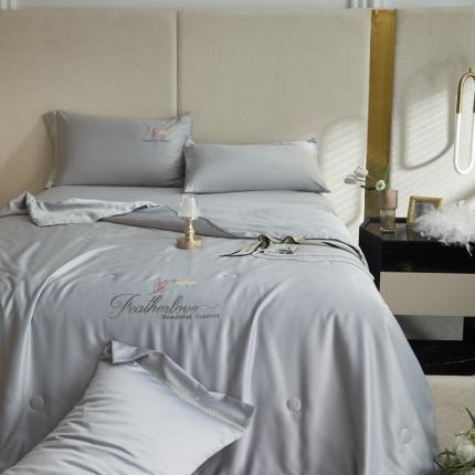 91家纺网 家纺一手货源 找家纺 凡客2022水洗天丝刺绣蚕蛹蛋白梵蒂夏被四件套梵蒂-银灰