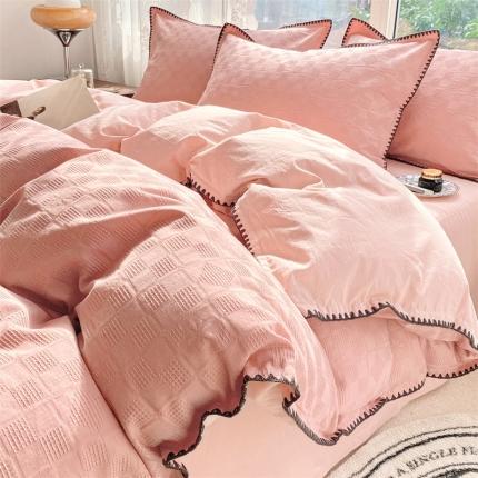 91家纺网 家纺一手货源 找家纺 蓝米卡夫家居2024款A类60S华夫格贝壳针水洗棉系列 艾夫格-粉