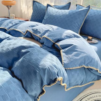 91家纺网 家纺一手货源 找家纺 蓝米卡夫家居2024款A类60S华夫格贝壳针水洗棉系列 艾夫格-蓝