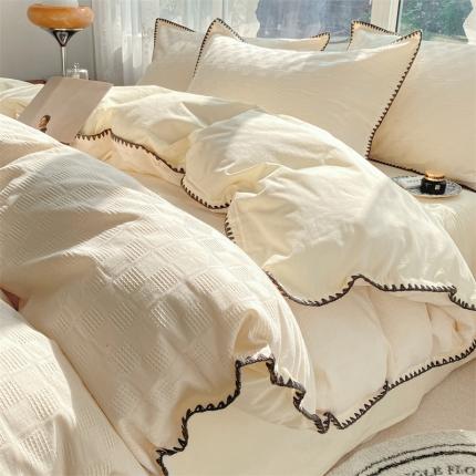 91家纺网 家纺一手货源 找家纺 蓝米卡夫家居2024款A类60S华夫格贝壳针水洗棉系列 艾夫格-奶昔白