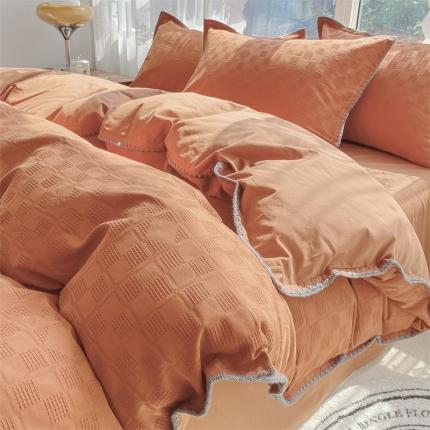 91家纺网 家纺一手货源 找家纺 蓝米卡夫家居2024款A类60S华夫格贝壳针水洗棉系列 艾夫格-南瓜红