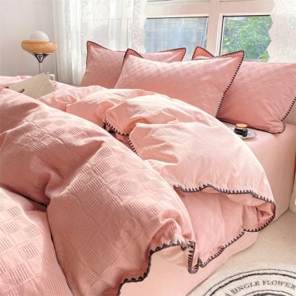 蓝米卡夫家居2024款A类60S华夫格贝壳针水洗棉系列 艾夫格-粉