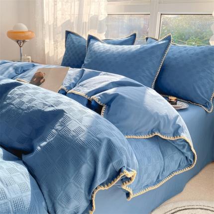 蓝米卡夫家居2024款A类60S华夫格贝壳针水洗棉系列 艾夫格-蓝