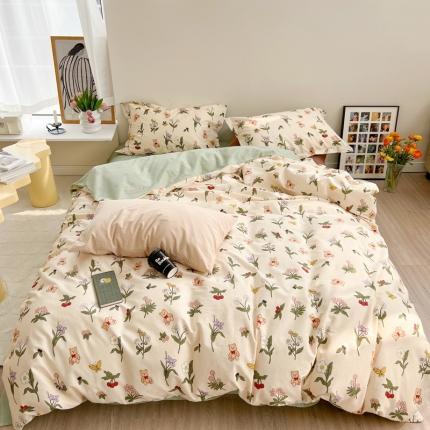 91家纺网 家纺一手货源 找家纺 柚子 2022新款40支13372全棉复古浪漫四件套 花丛间