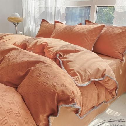 蓝米卡夫家居2024款A类60S华夫格贝壳针水洗棉系列 艾夫格-南瓜红