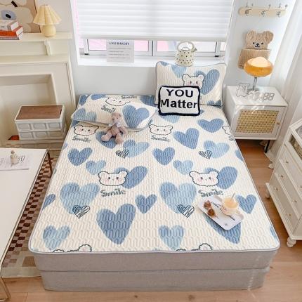 91家纺网 家纺一手货源 找家纺 澳萝拉 2022新款凉感丝乳胶凉席-蓝心小熊