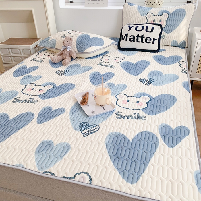 91家纺网 家纺一手货源 找家纺 澳萝拉 2022新款凉感丝乳胶凉席-蓝心小熊