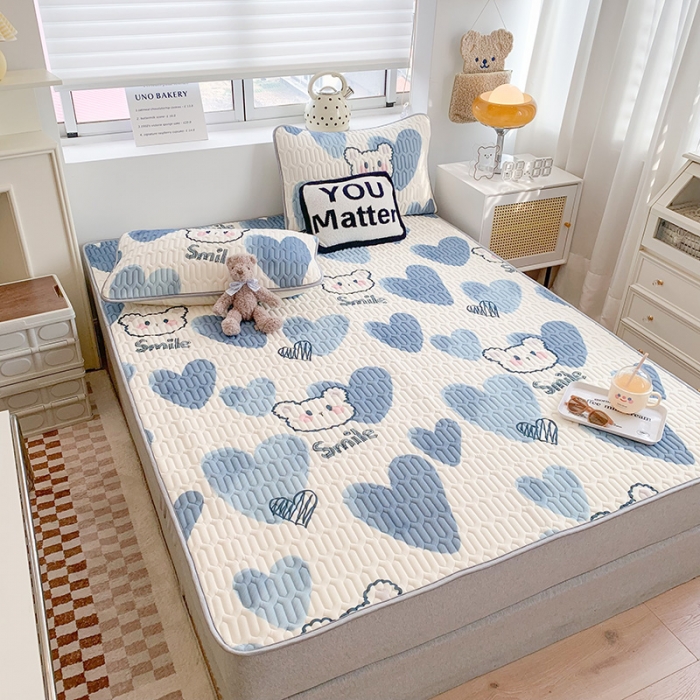 91家纺网 家纺一手货源 找家纺 澳萝拉 2022新款凉感丝乳胶凉席-蓝心小熊