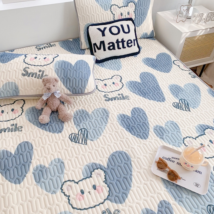 91家纺网 家纺一手货源 找家纺 澳萝拉 2022新款凉感丝乳胶凉席-蓝心小熊