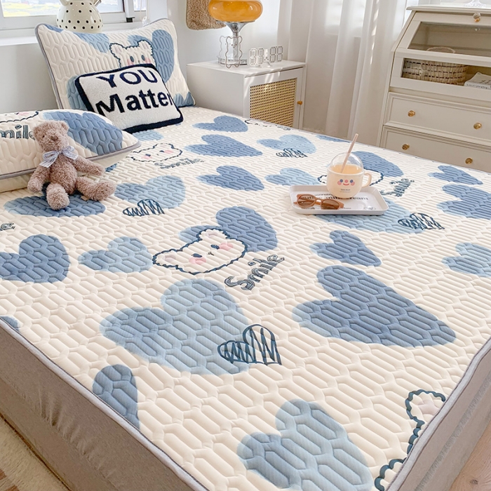 91家纺网 家纺一手货源 找家纺 澳萝拉 2022新款凉感丝乳胶凉席-蓝心小熊